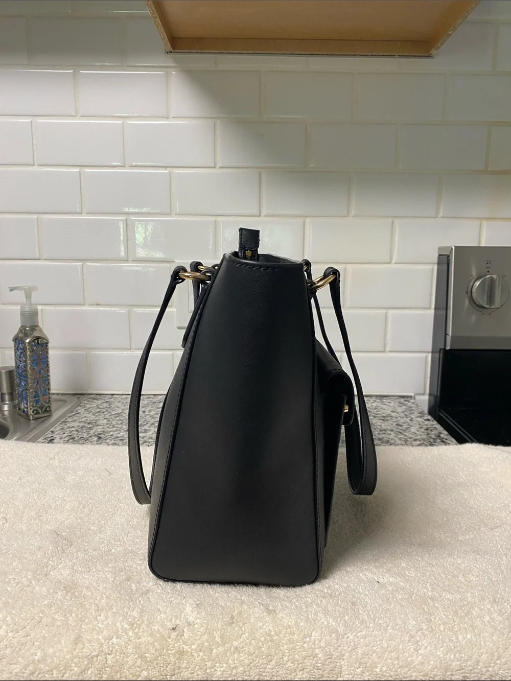 Michael Kors Black Saffiano Tote with Gold MK Emblem - Picture 5 of 10